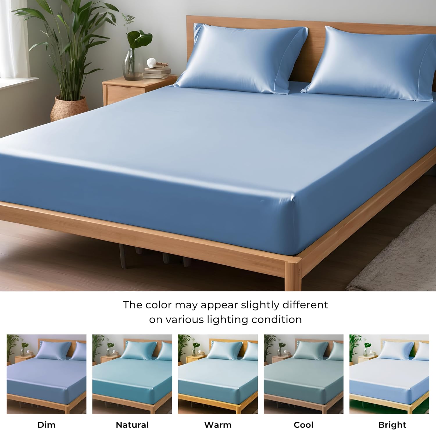 Double Fitted Sheet 140x190 cm, 100% Organic Bamboo Silk Bed Sheet for Double Size Bed, Up to 40 cm Deep Pocket Bottom Sheet, Soft, Cooling Hypoallergenic Bedding (Bahamas Blue)
