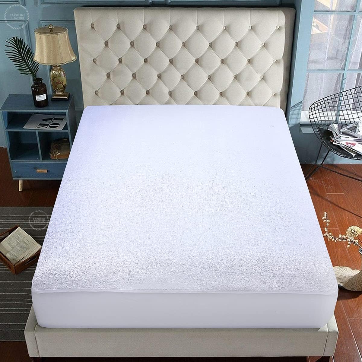 100% Waterproof Mattress Protector Double-30cm Extra Deep Stretch Skirt Non-Noisy Terry Top Fitted Mattress Protector Double Bed Cover(137x190cm) Secondary image