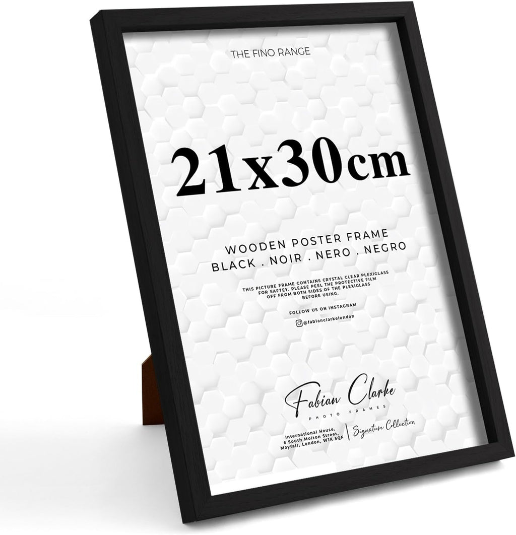 21x30cm Modern Black Wooden Picture Photo Frame A4 Photo Frame Ideal for Prints and Posters Hang Portrait or Landscape