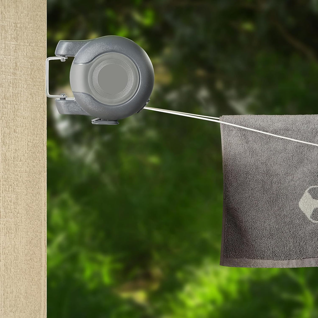 Retractable Washing Line 30m Outdoor, Heavy Duty Wall Mounted Double Washing Lines Extendable Clothes Line Laundry Drying Line for Drying Space, Grey