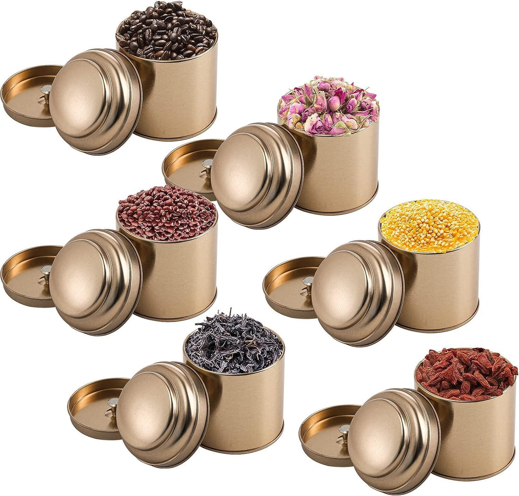 6 Pack Tea Tins Canister with Airtight Double Lids, Mini Tea Storage Containers Round Tin Can Box for Storage Tea Coffee Sugar Loose Leaf DIY Candles, 50g