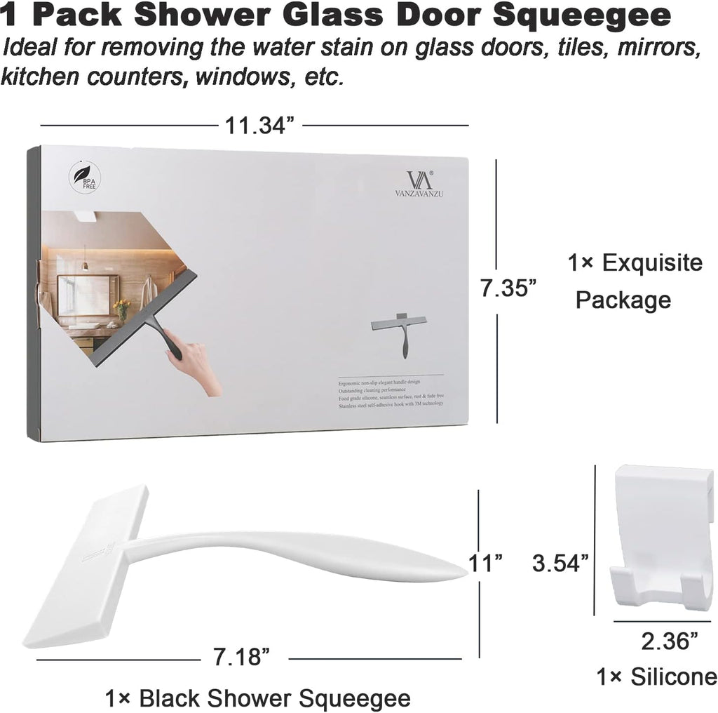 Shower Squeegee for Shower Glass Doors, Bathroom Squeegee for Shower, with No-Drilling Hanging Hook, Non-Slip Handle Silicone Squeegee for Mirror, Car, Window, Glass (White)