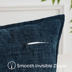 Sungeek Set of 2 Soft Chenille Cushion Covers 45x45cm Square Decorative Throw Pillow Covers with Stitched Edge Solid Dyed Pillow Cases Covers for Home Decor Couch Sofa Bed Living Room, Navy Blue