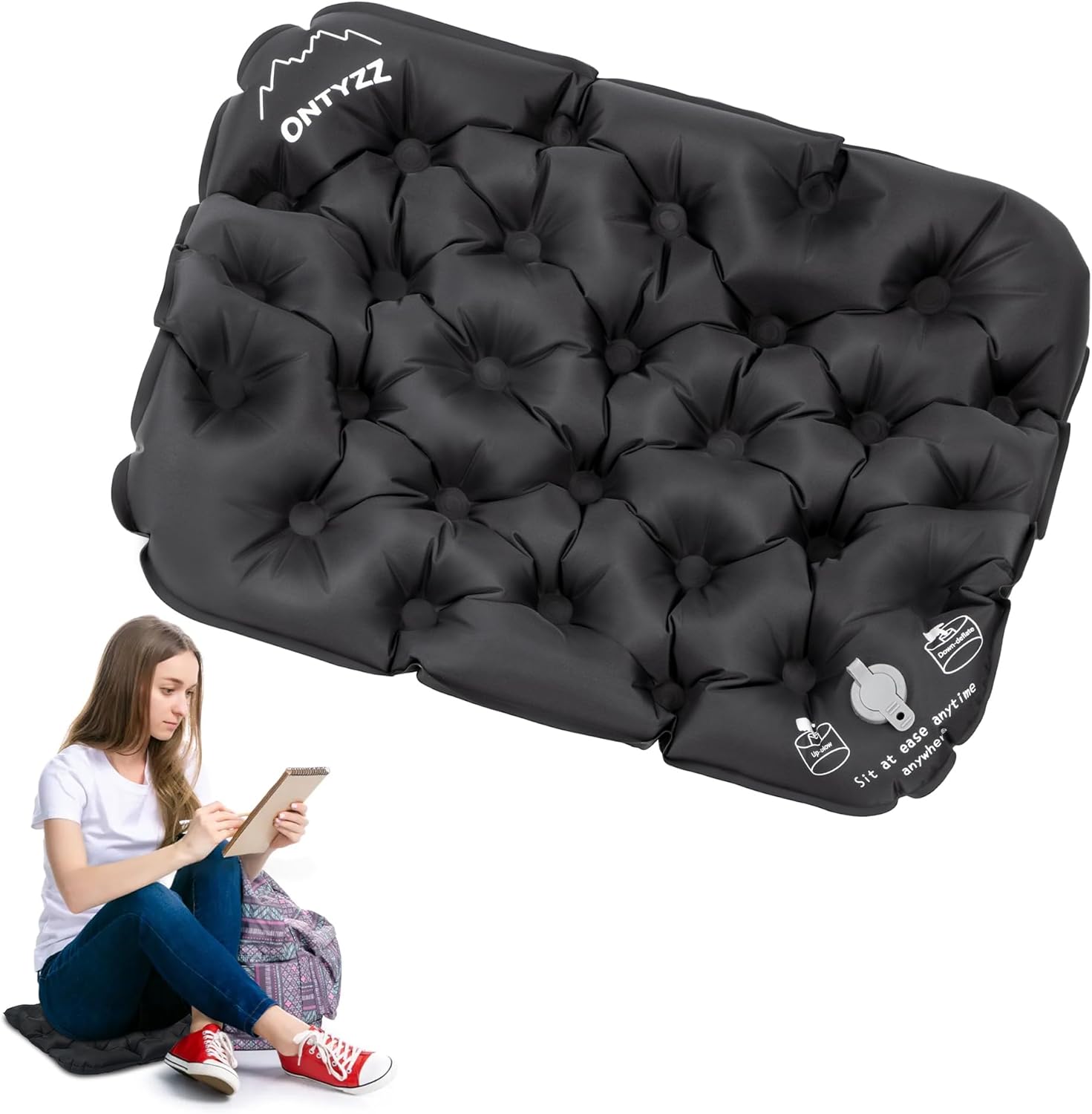 Inflatable seat Cushion Stadium Waterproof Air Pad Lightweight Portable Sit Mat for Hiking Camping Walking Travel Fishing Boating Flying Backpacking Main image