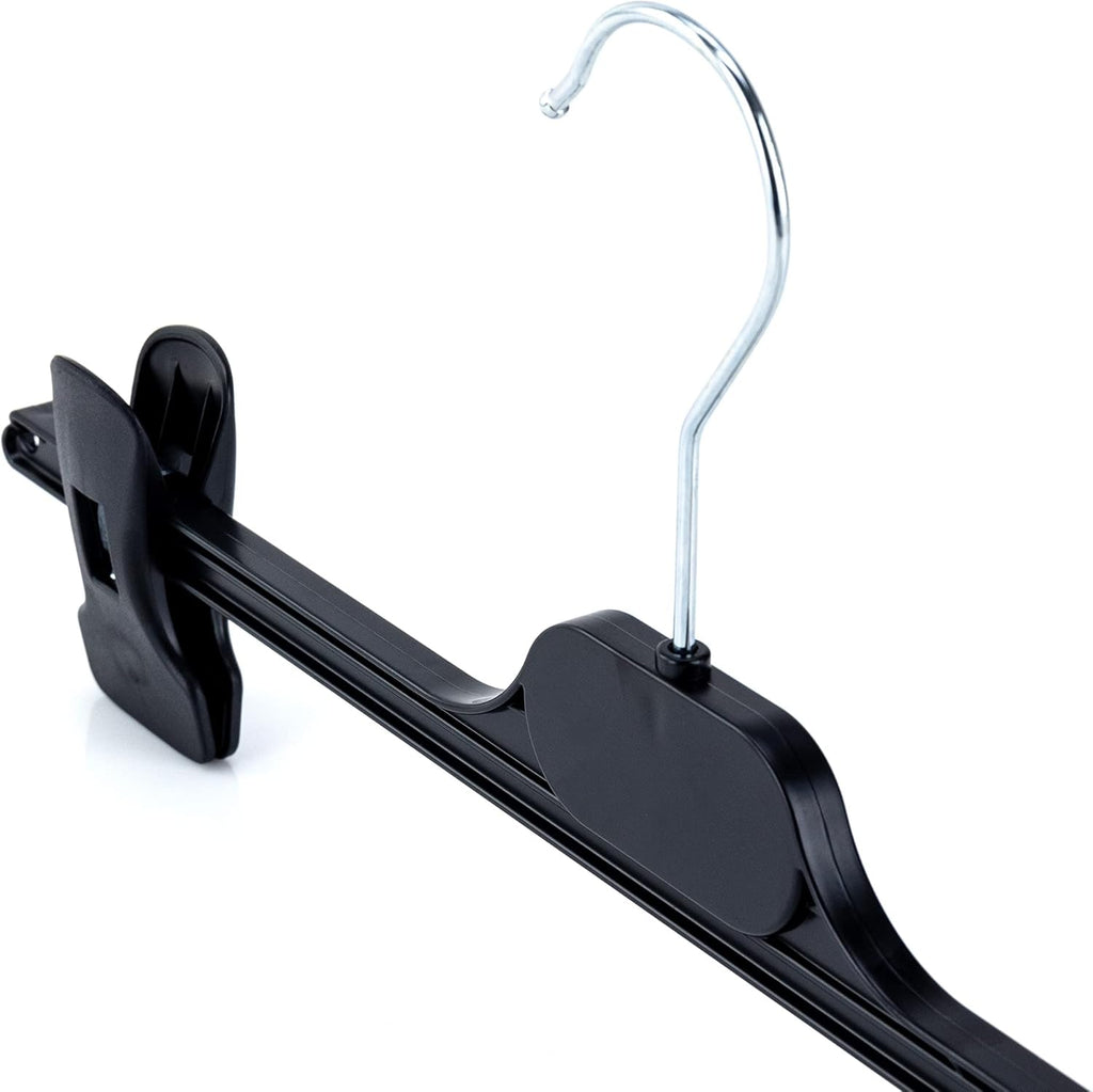 10 Black Plastic Trouser & Skirt Adjustable Clip Hangers – 35cm