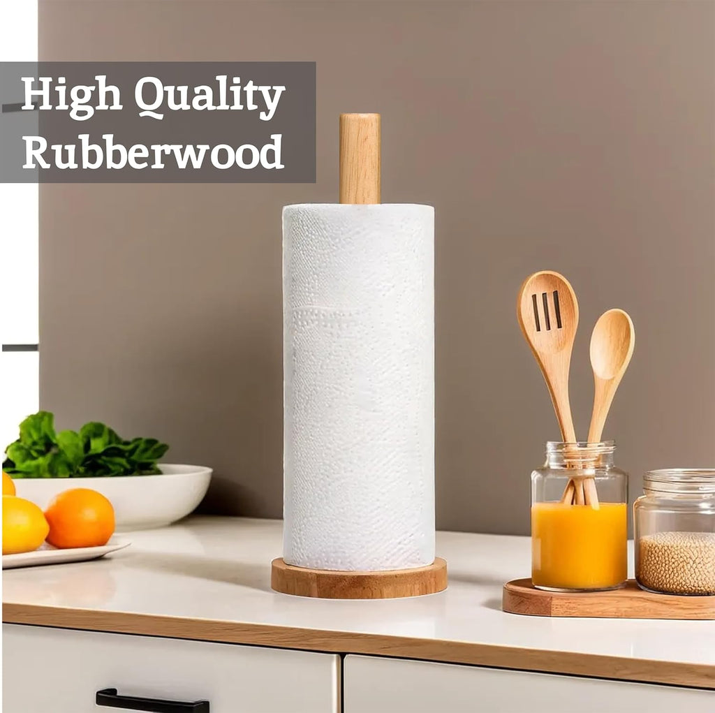 Housewares Eco-friendly Kitchen Roll Holder Rubberwood Toilet Roll Holder Sturdy Base Antifungal Paper Towel Holder for Kitchen Toilet Home