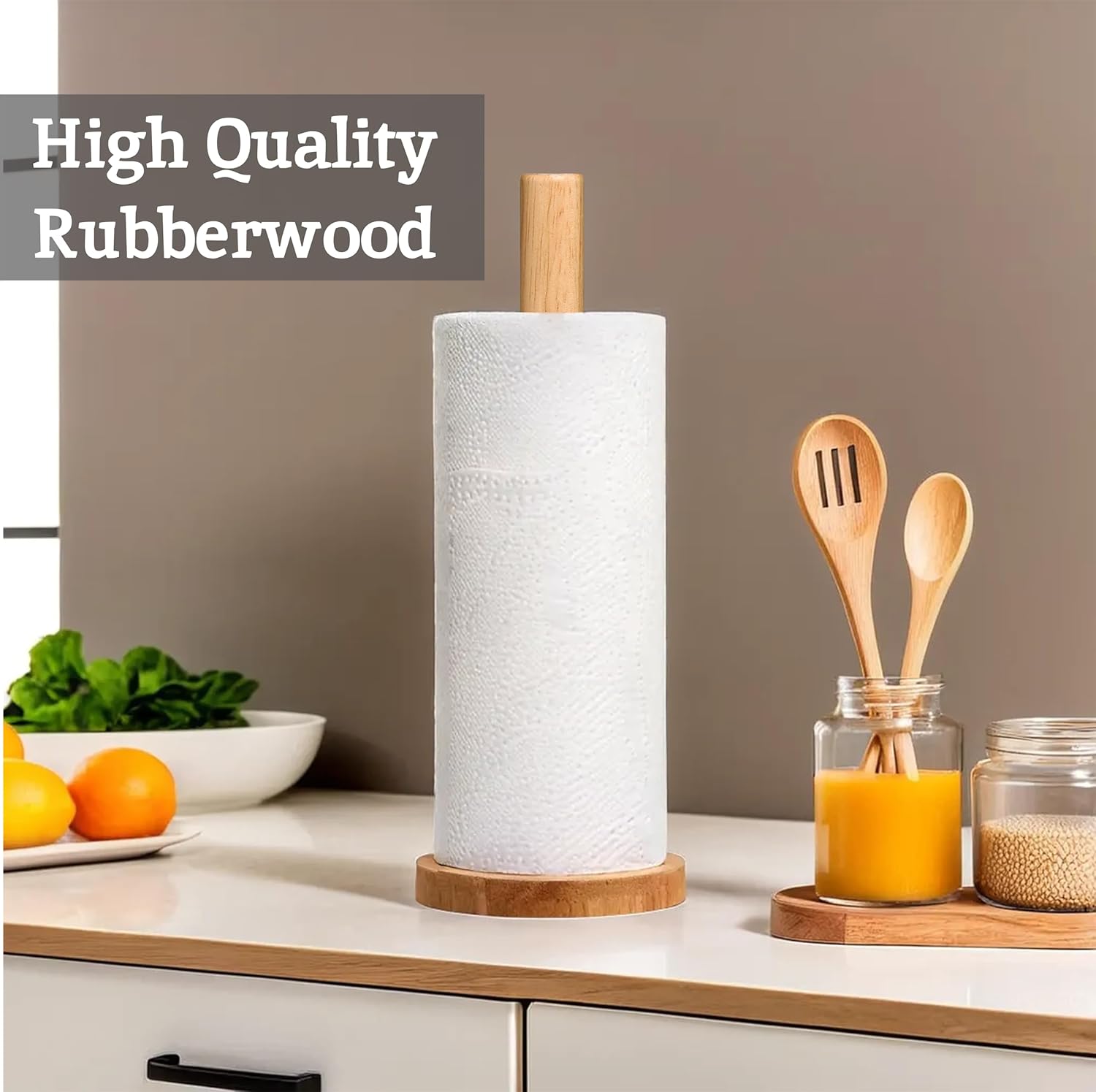 Housewares Eco-friendly Kitchen Roll Holder Rubberwood Toilet Roll Holder Sturdy Base Antifungal Paper Towel Holder for Kitchen Toilet Home