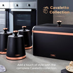 T826131BLK Cavaletto Set of 3 Storage Canisters for Tea/ Coffee/ Sugar, Steel, Black and Rose Gold