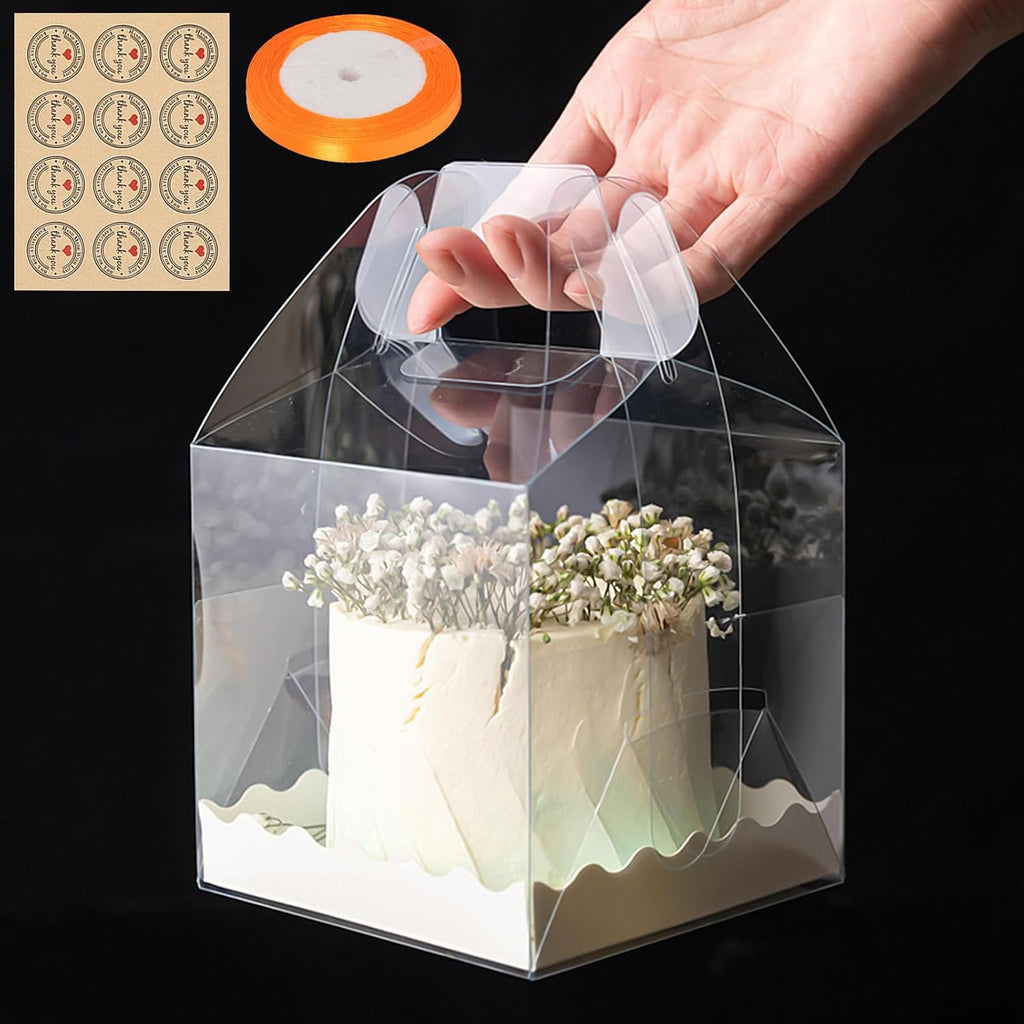 10Pcs Transparent Cake Boxes, Square Plastic Baking Box Clear Cake Gift Box with Handle, 5.25in Individual Cake Boxes Containers Display Box for Dessert Candy Cakes