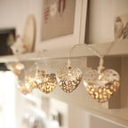 20 Warm White LED Silver Metal Filigree Heart Shaped String Fairy Lights Plug in Indoor Use 2.85m