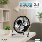 4 Inch USB Desk Fan, Mini Portable, Single Speed, Black, Compact Personal Cooling Fan for Office Travel (SUSBBLKWFAN1PKB4)