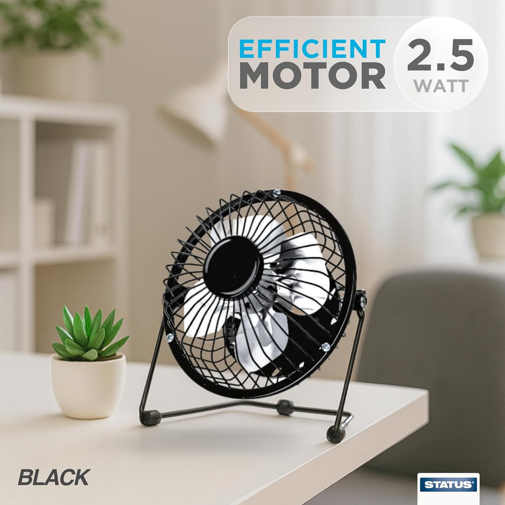 4 Inch USB Desk Fan, Mini Portable, Single Speed, Black, Compact Personal Cooling Fan for Office Travel (SUSBBLKWFAN1PKB4)