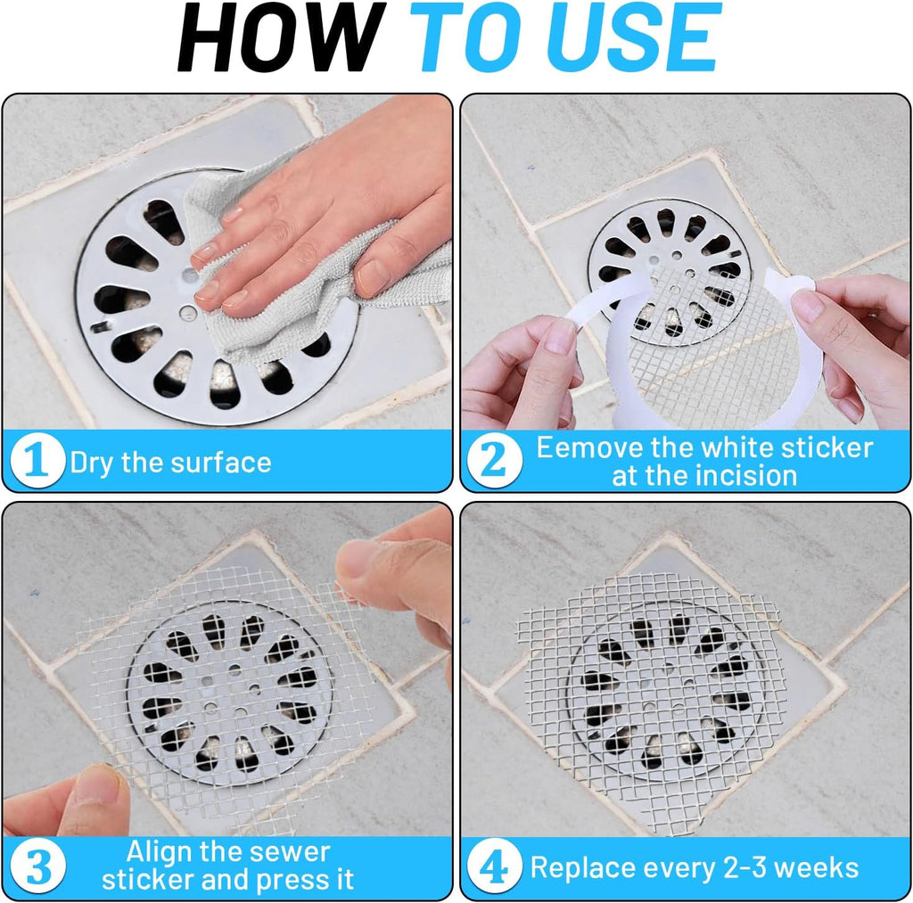 (25 Pack) Disposable Drain Cover & Drain Snake Stickers - 9cm Round Shower Drain Cover & Hair Catcher for Shower Drain - Perfect for Bath & Kitchen - Mesh Stops Human & Pet Hair