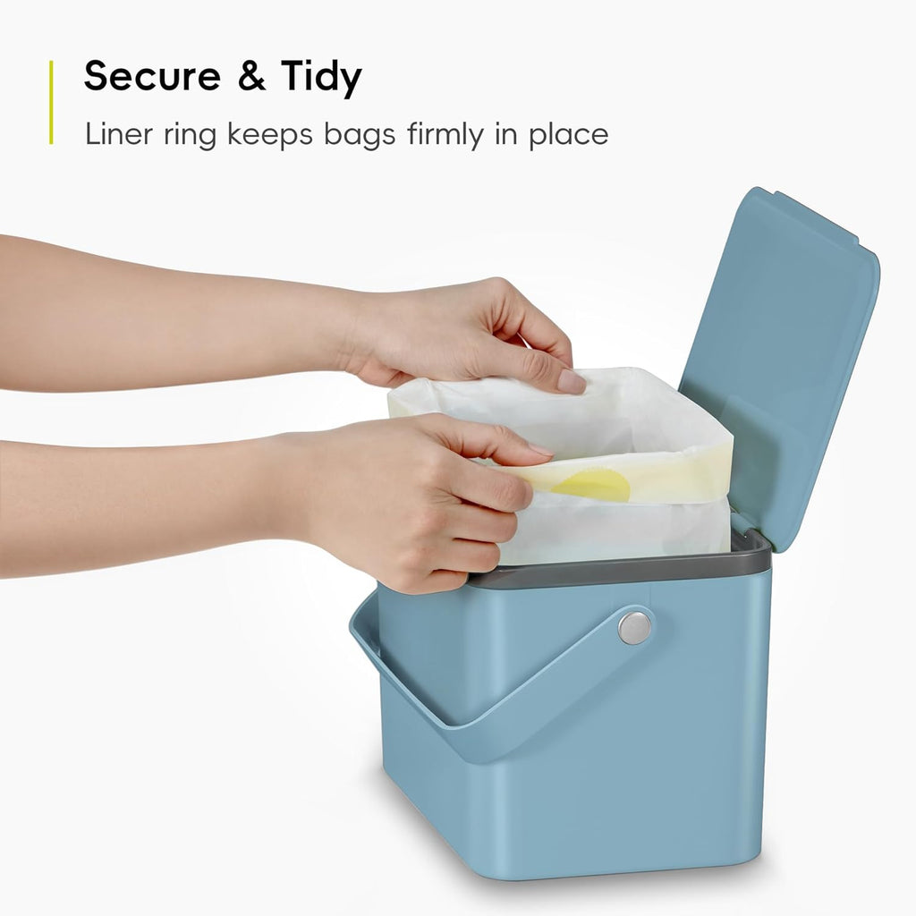 Food Waste Compost Bin, Kitchen Countertop Food Waste Caddy, Titanium Blue, 4 Litre