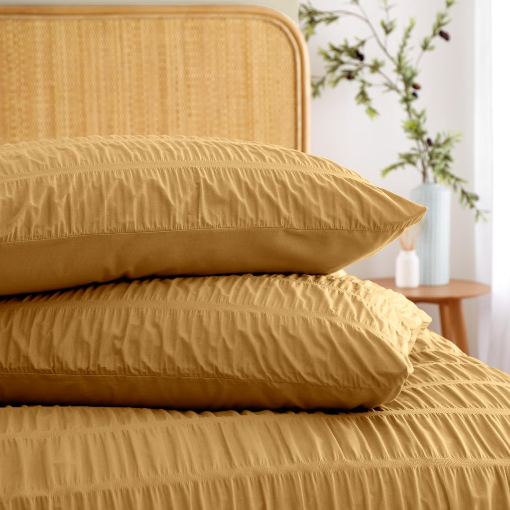 Seersucker King Duvet Cover Set with Pillowcases Caramel