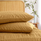 Seersucker King Duvet Cover Set with Pillowcases Caramel