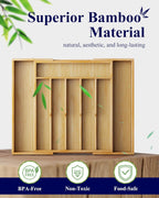Kitsure Silverware Organizer - Expandable Bamboo Kitchen Drawer Organizer, Adjustable Cutlery Tray for Kitchen Storage & Organisation, 33.6 x 4.5 x 29.0-47.0 cm