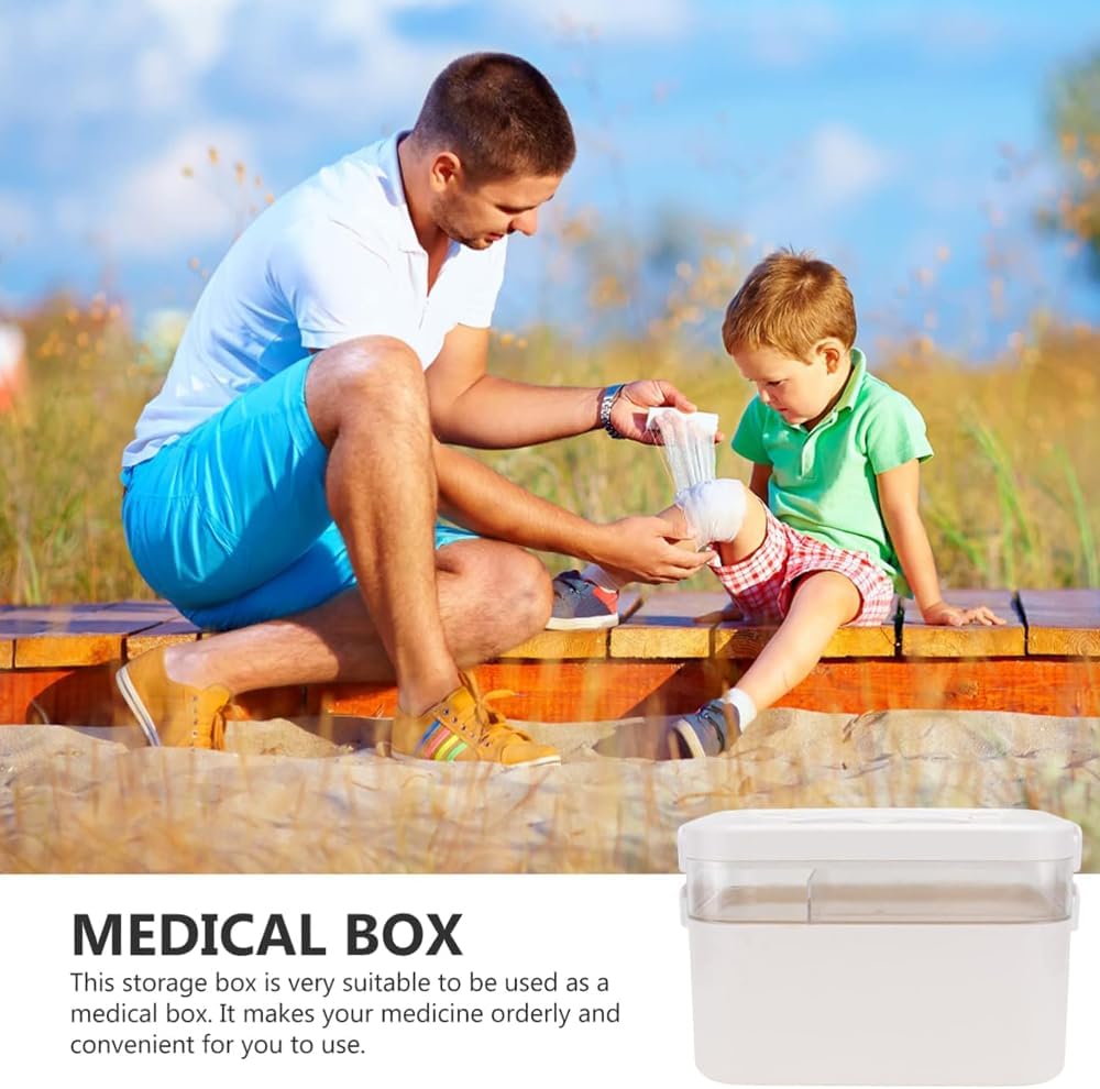 Medicine Storage Box,2-Layer Multi Grid First Aid Box,Lockable Medicine Box Medication Case,Portable Organiser Large Medical Storage Box For Home,School,Office,Outdoor (M)