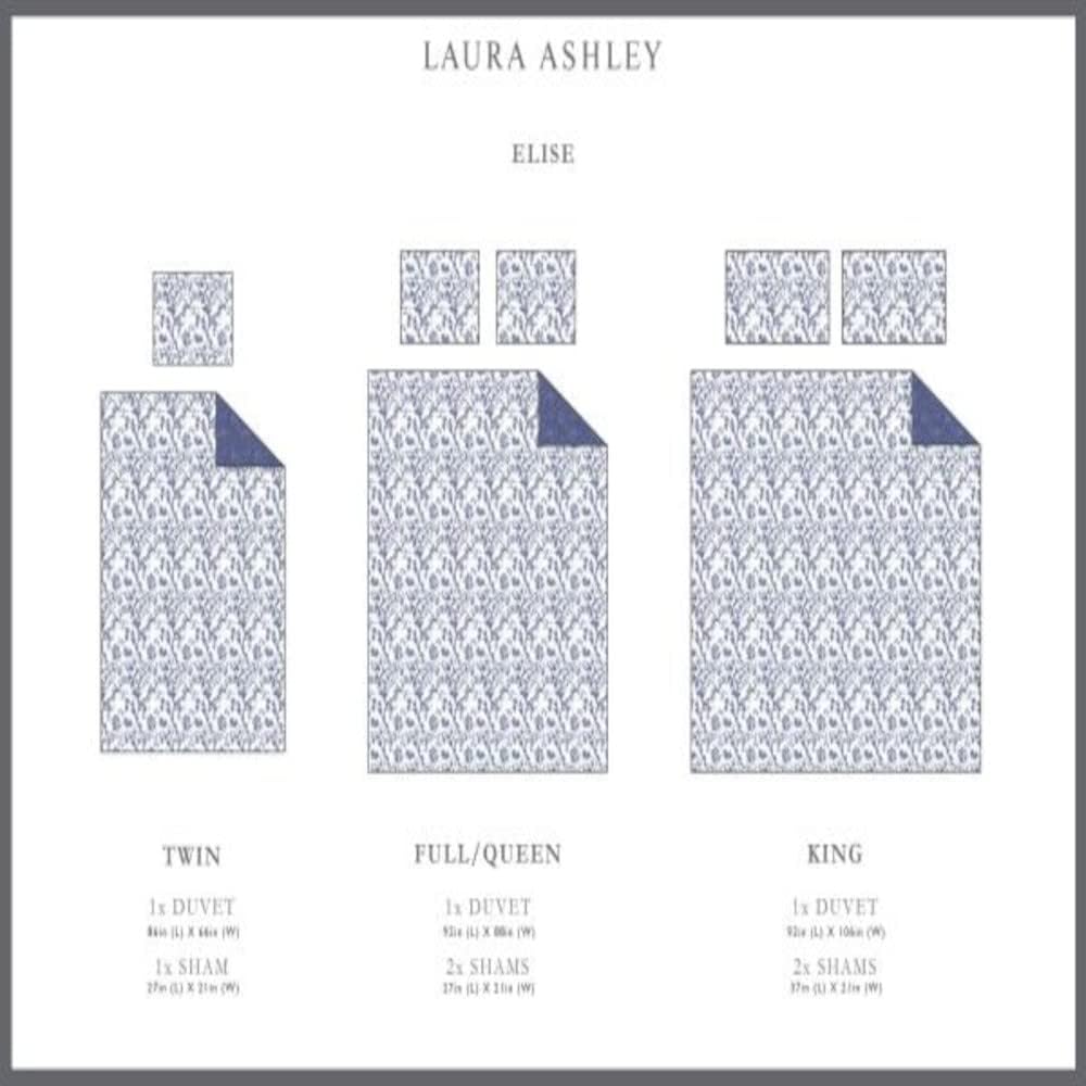 Laura Ashley Home Elise Bonus Luxury Premium Ultra Soft Duvet Coverlet, Lightweight Comfortable 3 Piece Bedding Set, Stylish Design for Home Décor, King, Medium Blue