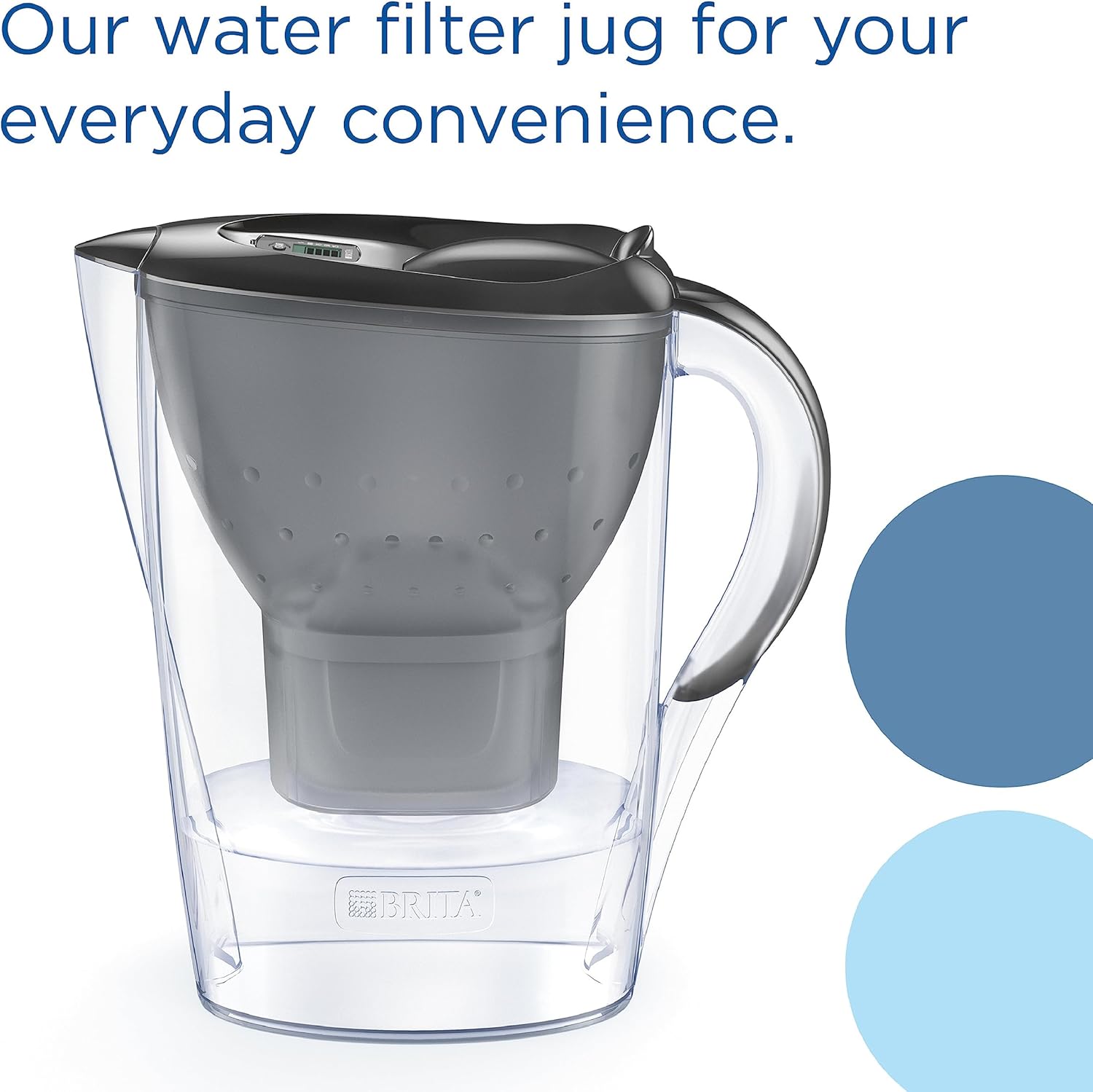Marella Water Filter Jug Graphite (2.4L) incl. 1x MAXTRA PRO Pure Performance cartridge - fridge-fitting jug with digital LTI and Flip-Lid - now in sustainable Smart Box packaging Secondary image