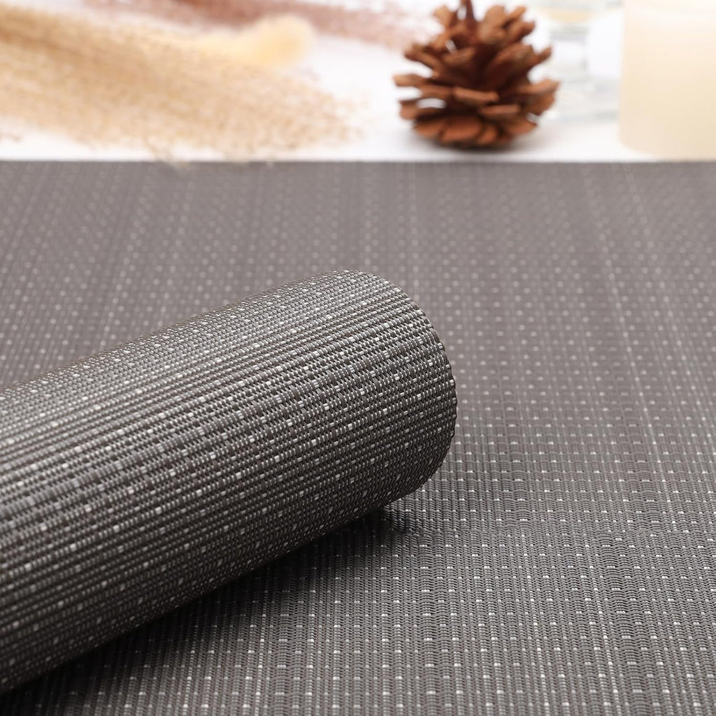 Table Mats Set of 8, Place Mats Table Placemats Washable Non-slip Heat Insulation Woven Vinyl for Kitchen Dinning Restaurant 17"X12" (Dark Gray)