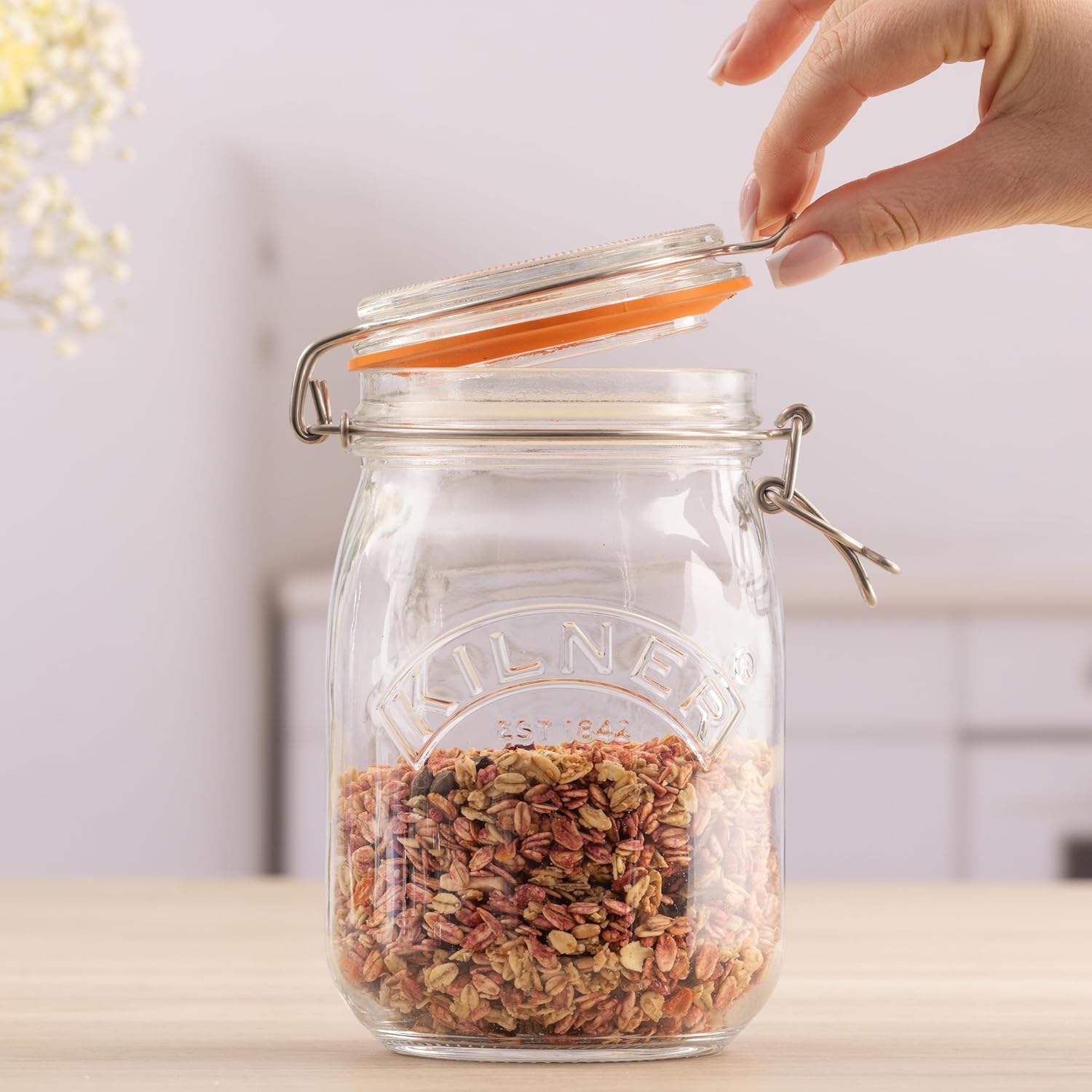 Clip Top Jar 1 Litre (1000 ml) Airtight Glass Storage Jar for Preserving Fruits Vegetables Coffee Tea Rice Flour Nuts Pasta