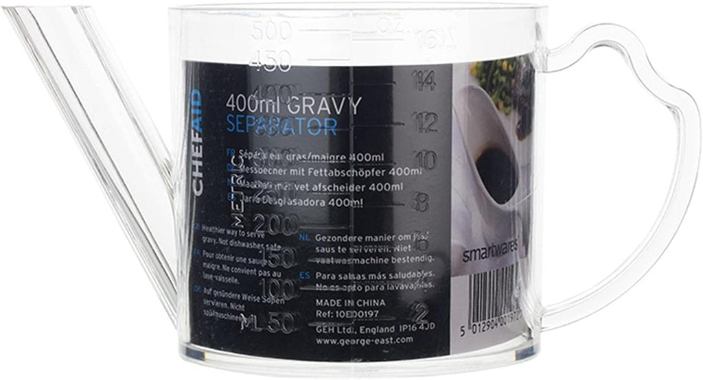 Gravy Separator, 400ml Acrylic Plastic Jug with Measurment Markings for ease of use, Perfect for removing fat and lumps from Juices, BPA Free and Dishwasher Safe