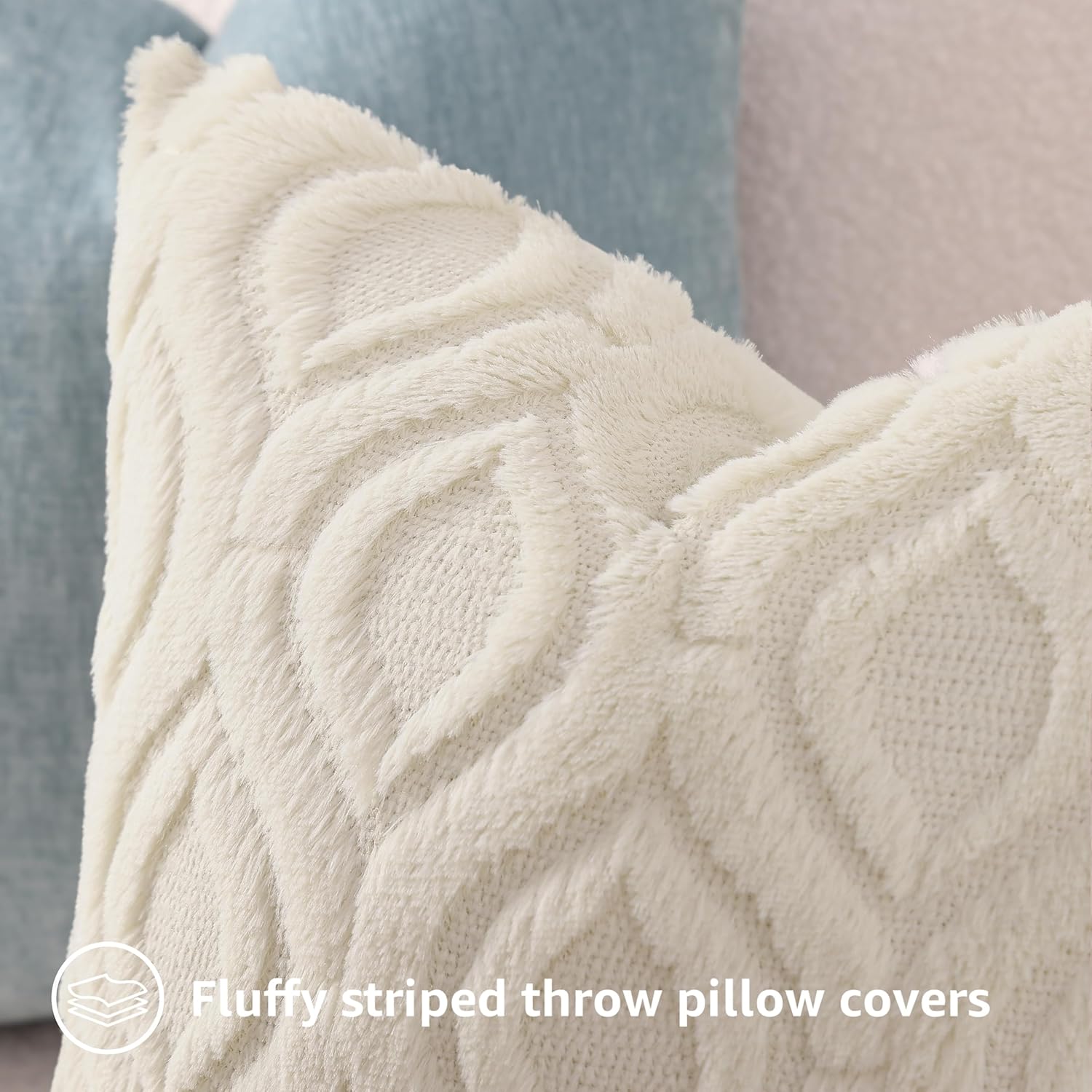 Set of 2 Faux Fur Cushion Covers 45x45 cm, Decorative Soft Plush Fluffy Velvet Cushion Cover 18X18 Inch,Square Boho Neutral Pillow case for Sofa, Beige