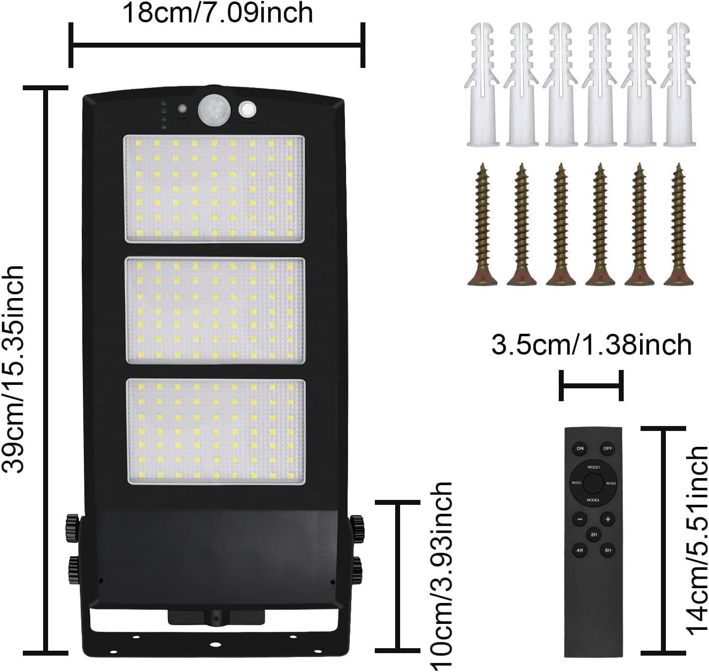 Solar Street Lights Outdoor Waterproof, Dusk to Dawn, with Motion Sensor and Remote Control, Suitable for courtyards, Gardens, Streets, Garage, Wall Mount 30000LM
