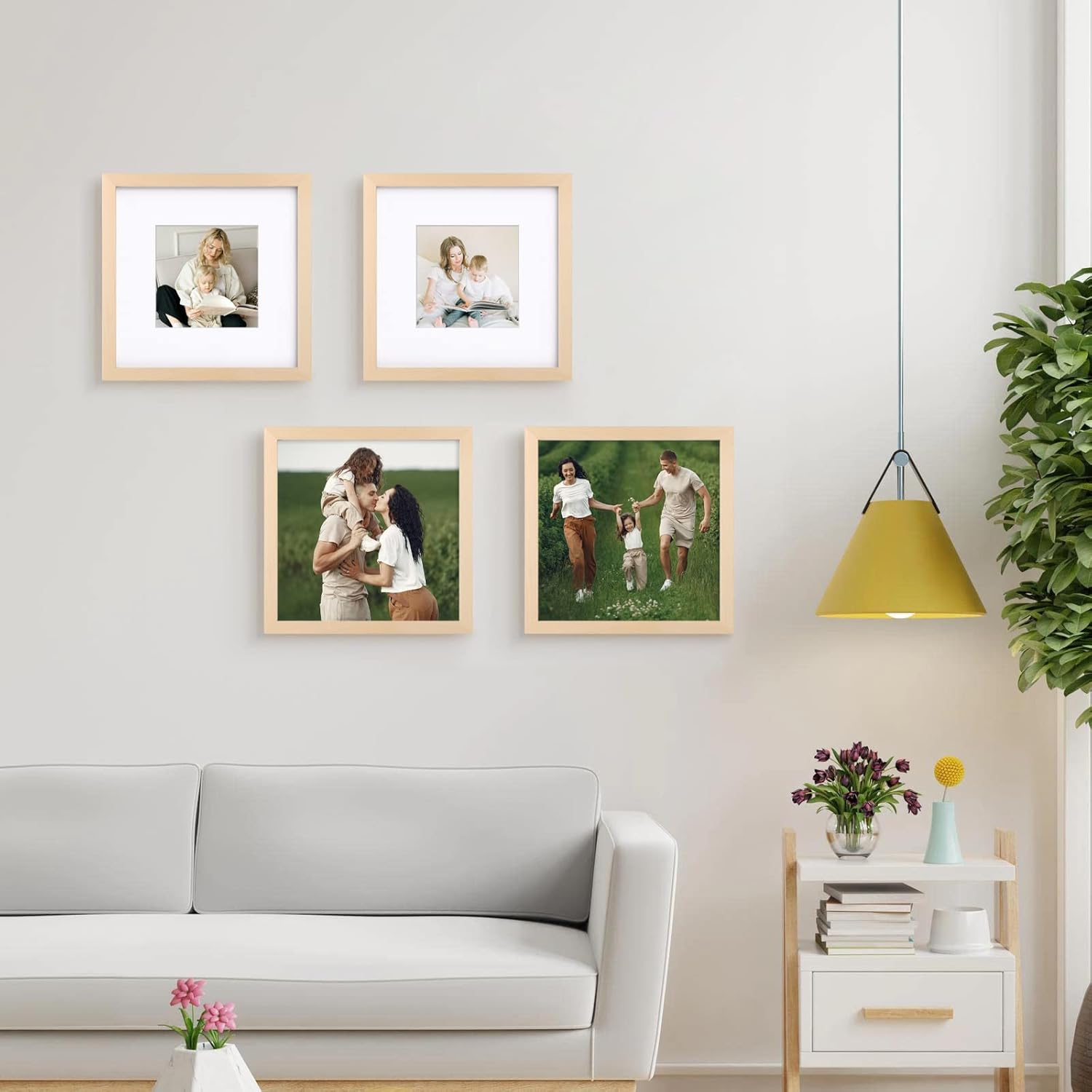 10x10 Photo Frame Natural Wood, Made of Solid Wood for Photos 6x6 with Mat or 10x10 without Mat, Tabletop and Wall Mounting Display