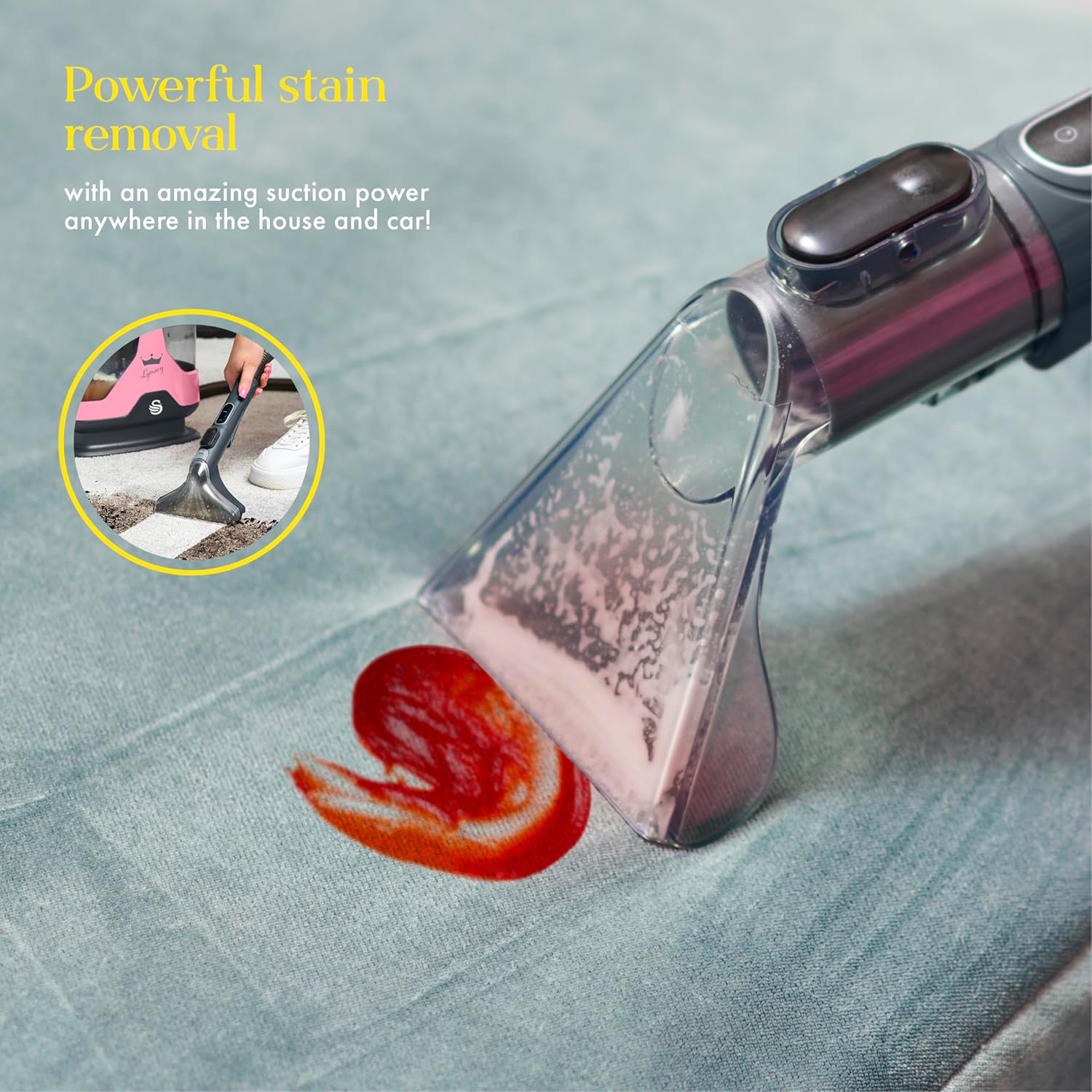 SC18411QOC TV’s Queen of Clean Spot Cleaner with Auto-Stopping Function, Flexible Hose, and Interchangeable Heads, 600W, Pink
