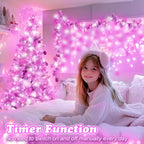 Pink Christmas Lights 200 LED Pink Fairy Lights for Bedroom 66Ft/20M with Timer IP44 Waterproof String Lights Mains Powered for Christmas Decorations, Bedroom Decor, Pink&White