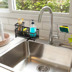 Sink Organizer for Kitchen, Kitchen Sink Organiser with Automatic Drain Tray with Two Sponge Holders, Sponge Holder