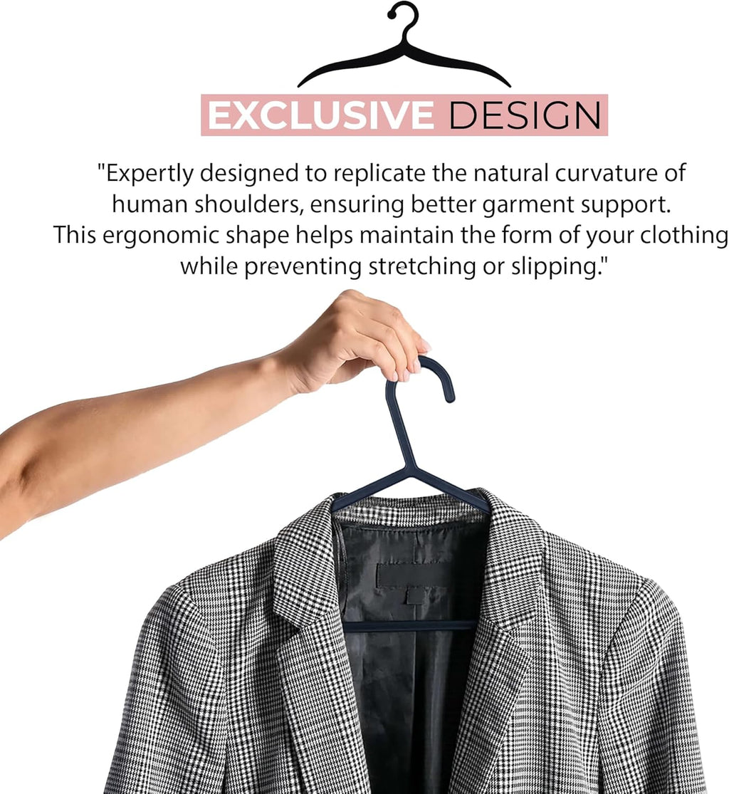 Coat Hangers, 50 Pack, Black | Adult Plastic Clothes Hangers for Clothes | Durable & Lightweight | Non-Slip, Space-Saving Design for Shirts, Jackets, Trousers & More (50 Pack)