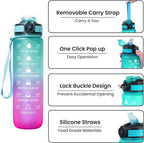 Sports Water Bottle with Straw – 1 Litre Leakproof Plastic Water Bottle for Fitness and On-the-Go - Motivational Time Marker Leak-Proof Tritan BPA-Free (Green-Pink)