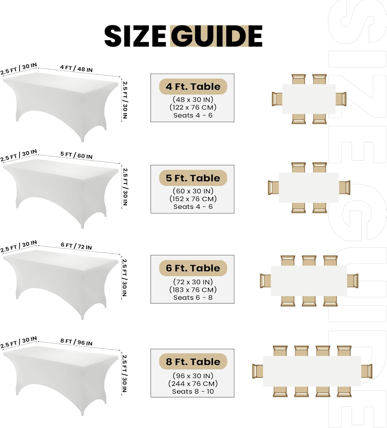 Spandex Table Cloth 1 Pack [6FT, White] Tight, Fitted, Washable and Wrinkle Resistant Stretch Rectangular Patio Table Cover for Event, Wedding, Banquet & Parties [183Lx76Wx76H] cm Secondary image