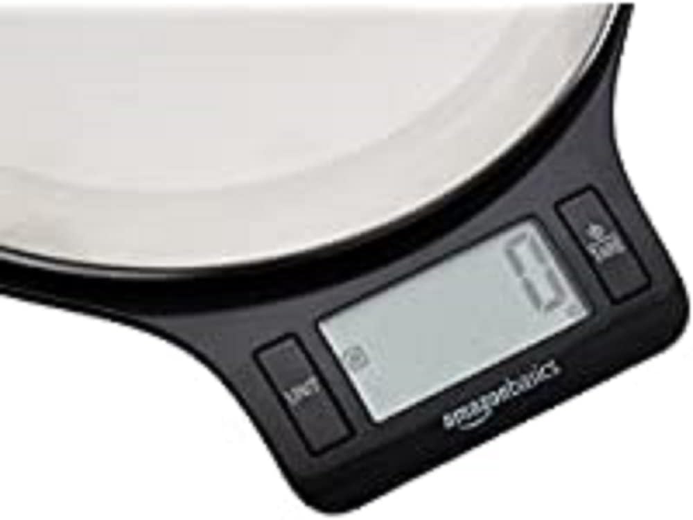 Digital kitchen scales with LCD display (with batteries), Black and Stainless Steel, BPA free, Weighs up to 11 pounds
