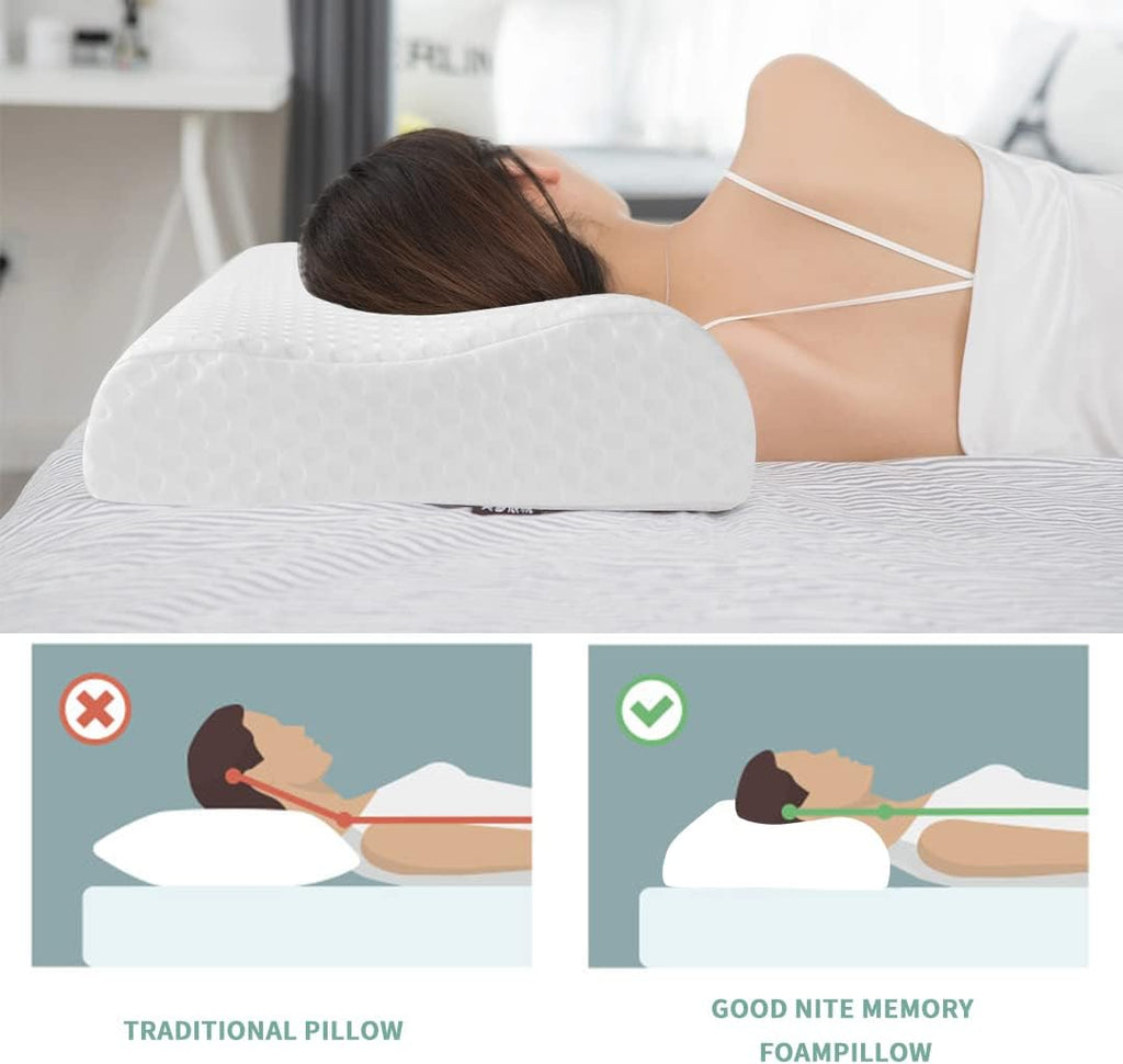 Memory Foam Pillow Neck Support Pillows Orthopaedic Cervical Soft Deep Sleep for Side Sleepers and Back with Washable Cover 60 x 35 cm White