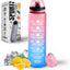Water Bottle 1L, Sports Water Bottle with Time Markings, BPA-Free, Leak-Proof Drinks Bottle, Perfect for Running, Cycling, Gym, Yoga, Camping and Outdoor Activities, Pink & Blue