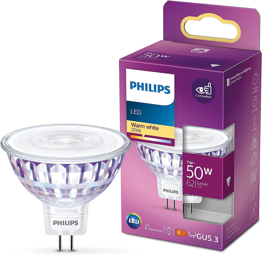 LED Light Spot [GU5.3 MR16] 7W - 50W, Warm White 2700K, 36D, Non Dimmable, Silver a, (8LDIC50P)