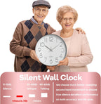 Delgeo Modern Silent Wall Clock 25-30cm, Minimalist Silver Clock for Living Room & Kitchen,Premium Wall Decor for Home Office