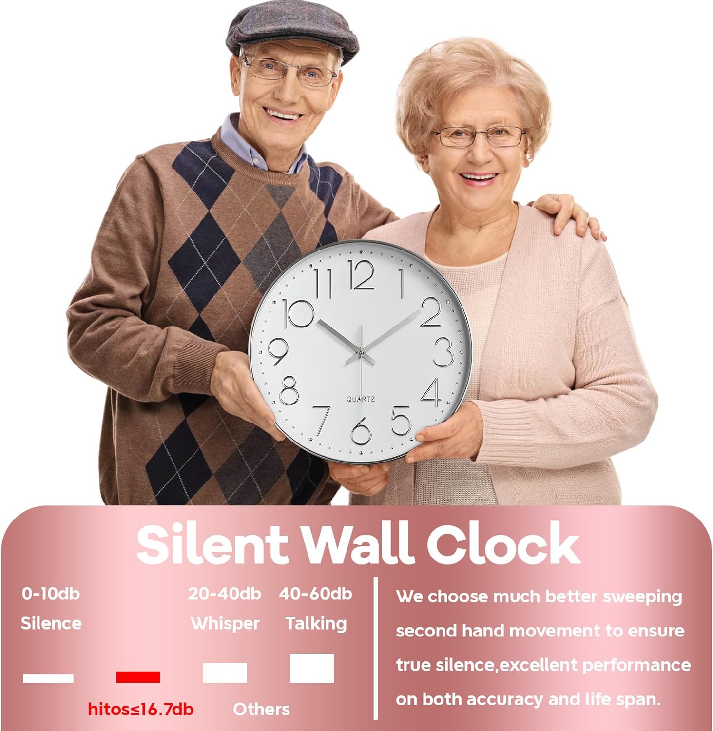 Delgeo Modern Silent Wall Clock 25-30cm, Minimalist Silver Clock for Living Room & Kitchen,Premium Wall Decor for Home Office