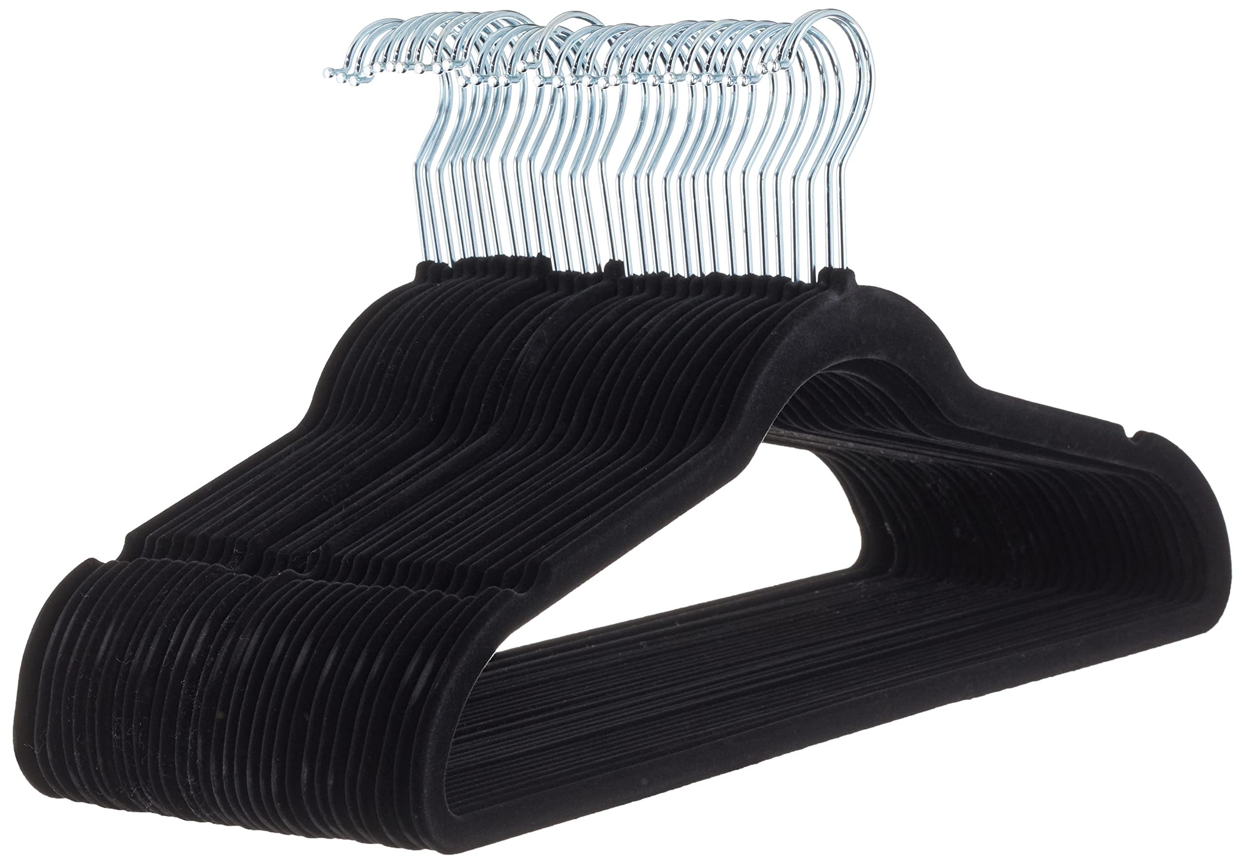 Slim Velvet Non-Slip Suit Hangers - 30-Pack, Black/Silver