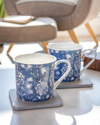 Coffee and Tea Mugs, Porcelain Bone China Mug, William Morris Wild Tulip Design, 300ml, Set of 2, Gift Boxed