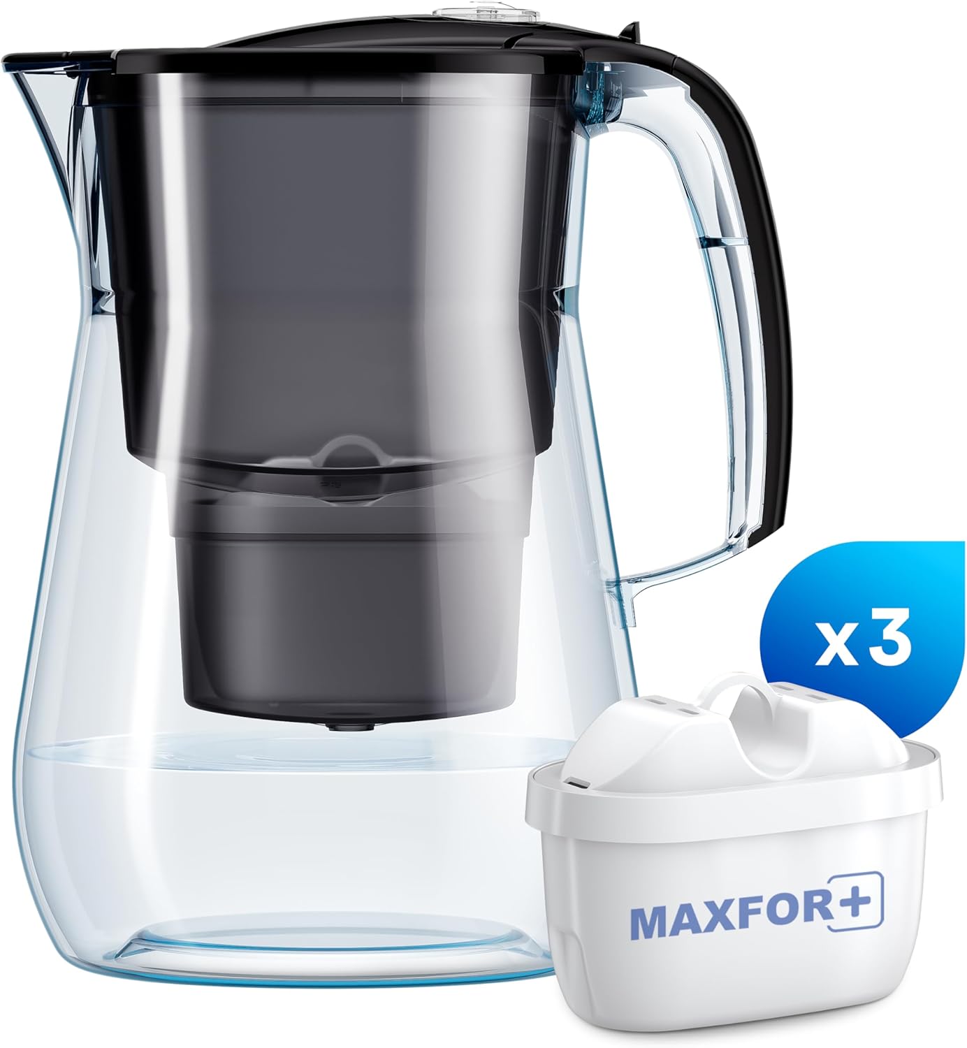 Onyx Black Water Filter Jug - Counter Top Design with 4.2L Capacity, 3 X MAXFOR+ Filters Included Reduces Limescale Chlorine & Microplastics Perfect for Families, Premium Quality Glass Effect Secondary image