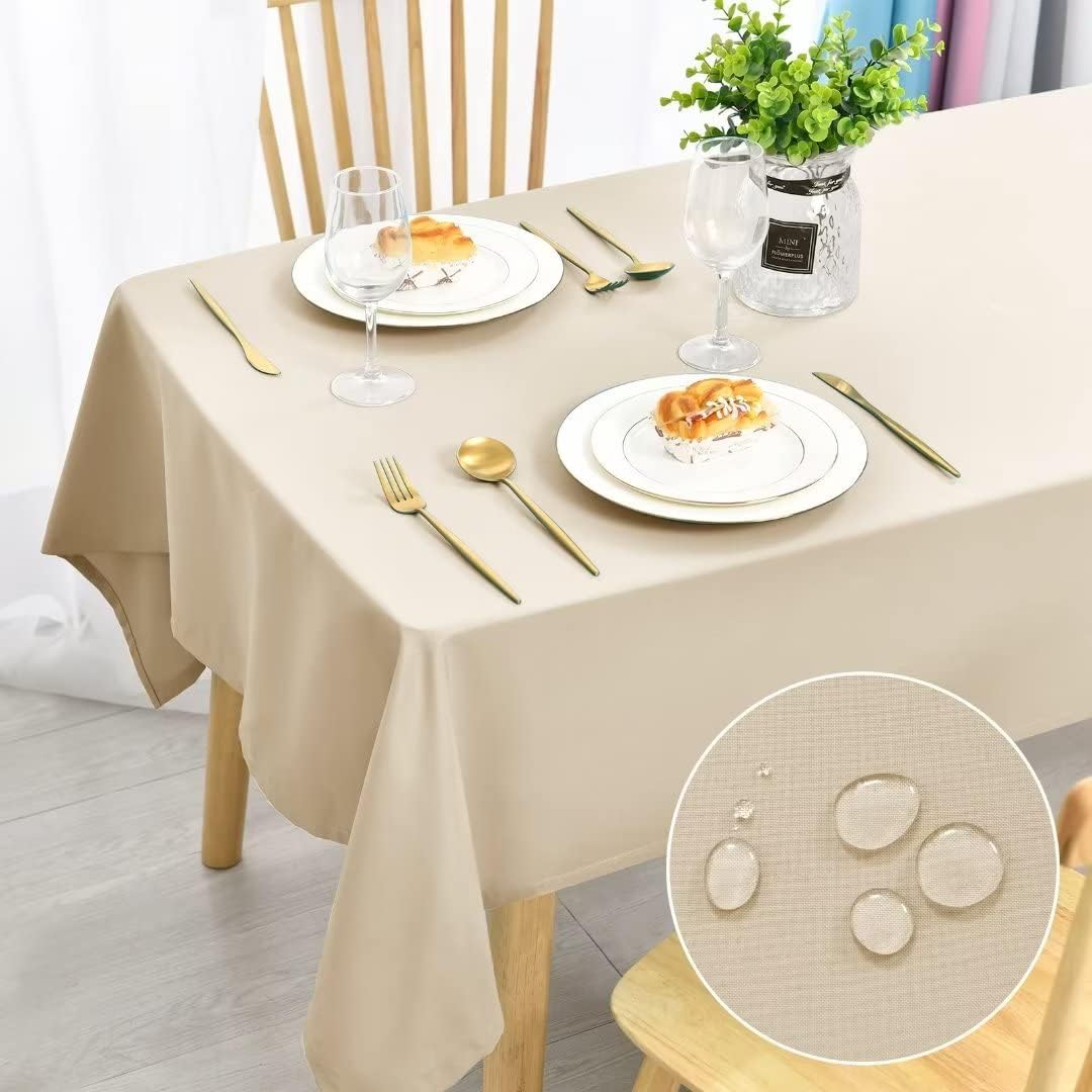 Wipe Clean Tablecloth Wipeable Tablecloths Beige Table Cloth Waterproof Tablecloth Table Cloths Rectangle 140x240cm(55x95in) Polyester