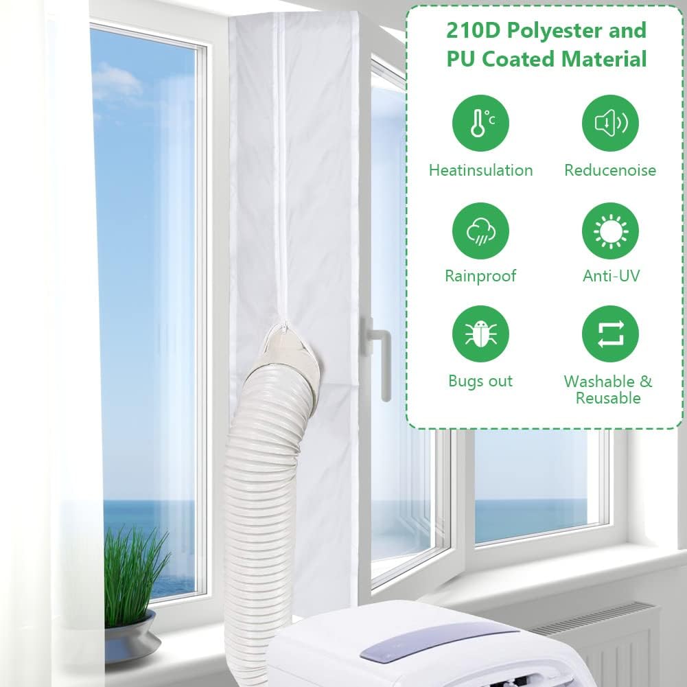 Air Conditioner Window Seal, 400cm/158Inch Portable Universal Kit with Zip, Anti-Mosquito Seal Unit for Mobile Conditioner, Tumble Dryer, #3 4m White, #2 Regular