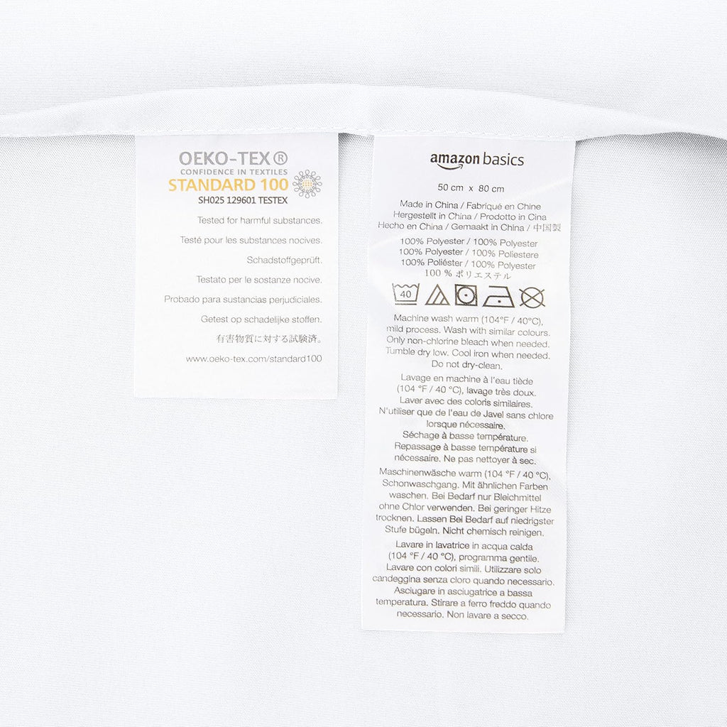 Microfiber Pillowcases, Standard Size 50 x 80 cm (Pack of 2), Bright White