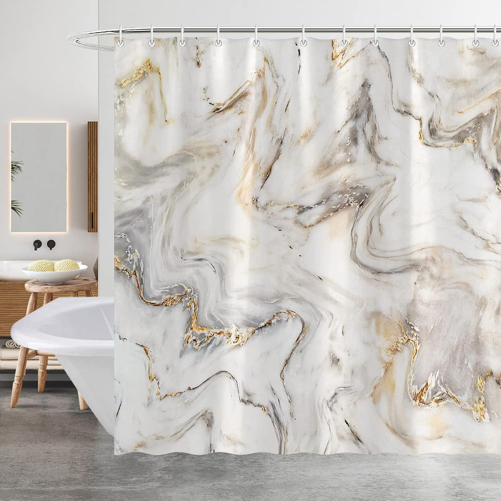 Shower Curtain Mould Proof Mildew Resistant Bathroom Shower Curtains Waterproof Shower Curtain 100% Polyester Marble Shower Curtains with 12 Hooks, 180 x 180 cm (Marble)