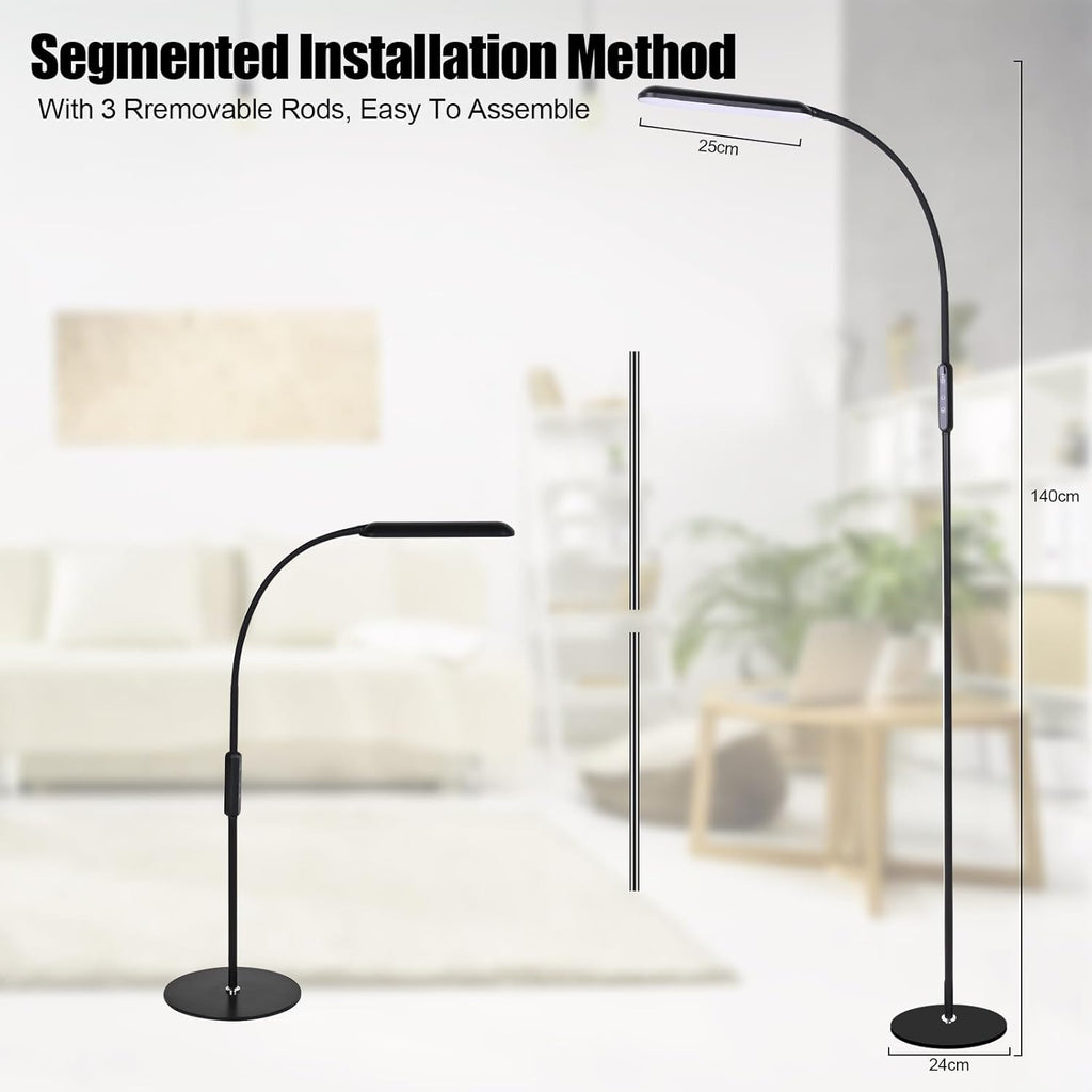 LED Floor Lamp, Reading Standing Lamps with Touch Control for Living Room, Bedroom, Dimmable Standing Lamp with 5 Color Temperature & 5 Brightness Levels, Gooseneck Height Adjustable, Black